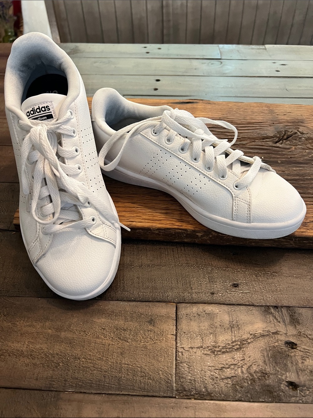 adidas Neo White Low-Top Leather Sneakers. Cloudfoam memory footbed.